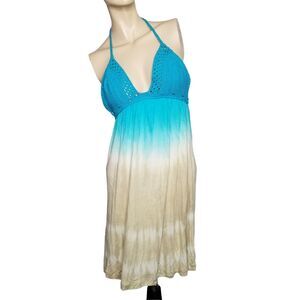 By The Sea Womens Crochet Babydoll Blue Tank Top Med Bohemian Cottagecore Hippie